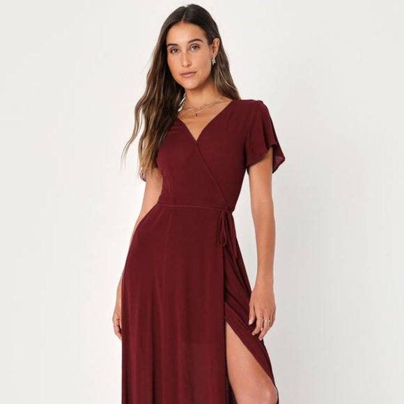 Lulus Heart of Marigold Burgundy Wrap Maxi Dress - Picture 1 of 8